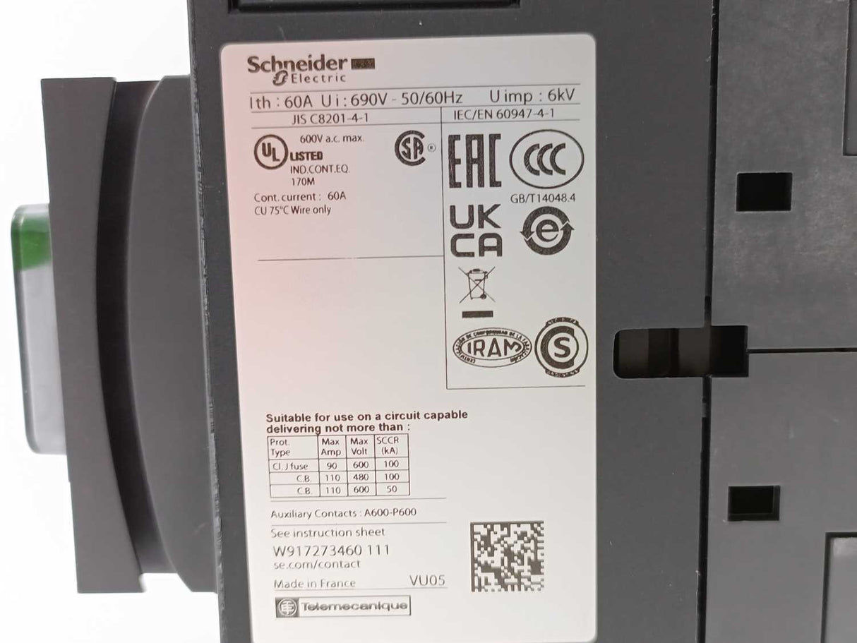 Schneider / Telemecanique LC1DT60A3BD 4 Pole Contactor 440V 60A 24VDC Coil