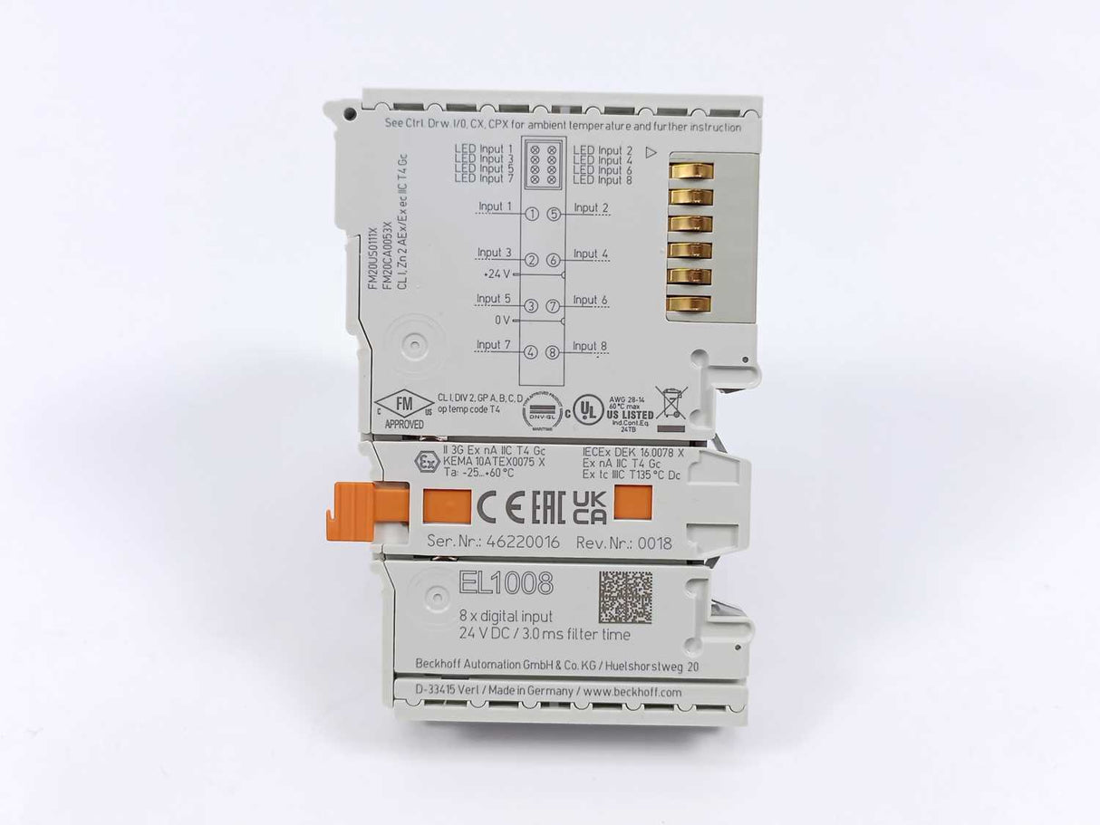 Beckhoff EL1008 EtherCAT Terminal, 8-channel digital input, 24 V DC, 3 ms