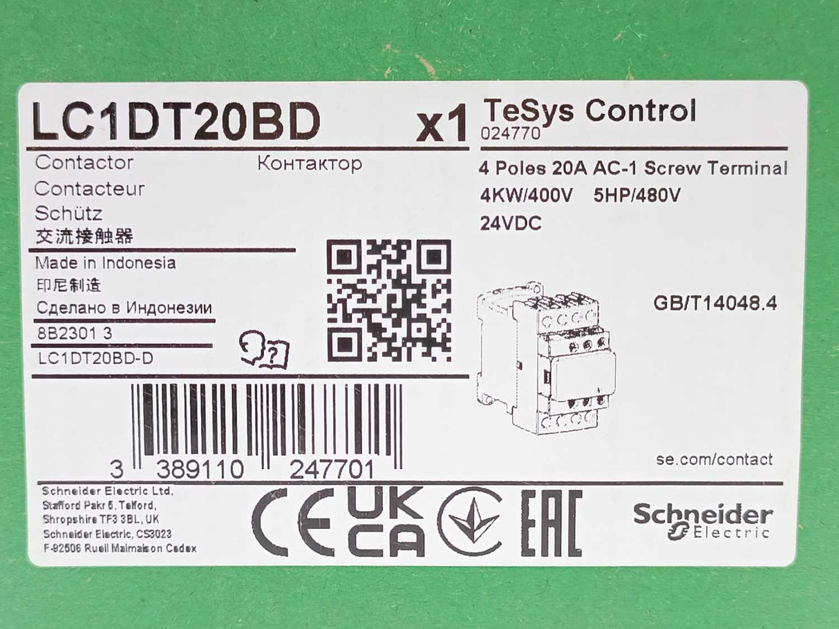 Schneider / Telemecanique LC1DT20BD TeSys Contactor 24VDC LAD4TBDL