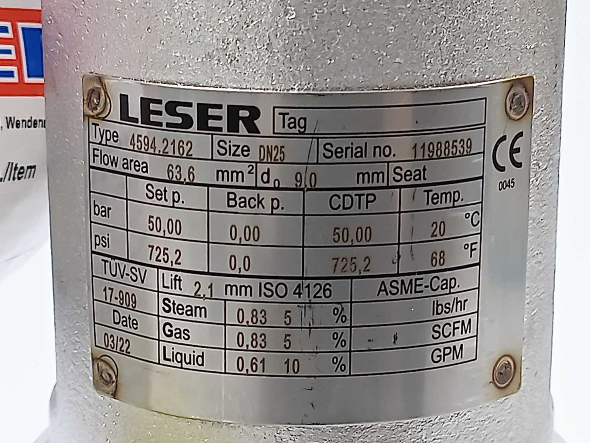 LESER 4594.2162 Type 459 Safety valve with metal to metal sealing