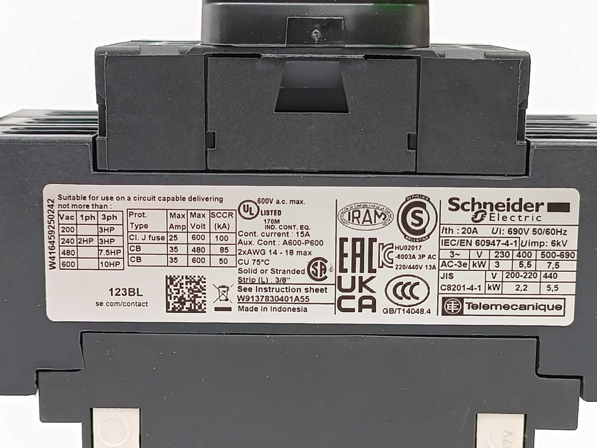 Schneider Electric LC1D123BL Contactor 3P, 12A, 24VDC