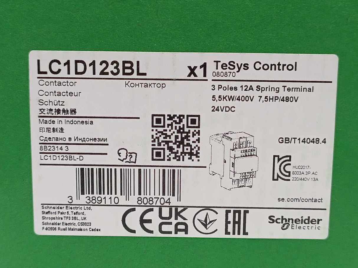 Schneider Electric LC1D123BL Contactor 3P, 12A, 24VDC