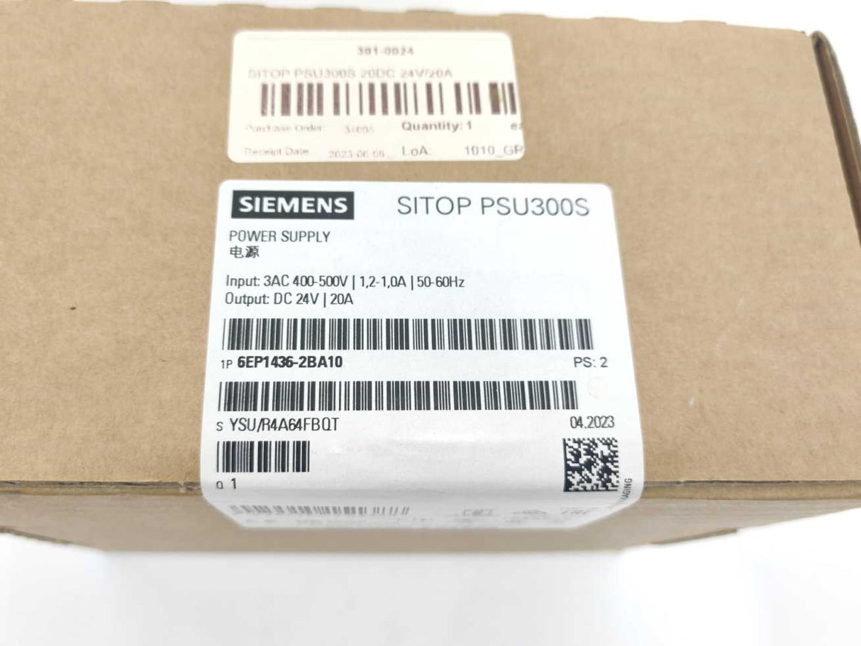 Siemens 6EP1436-2BA10 SITOP PSU300S 24V 20A Power Supply
