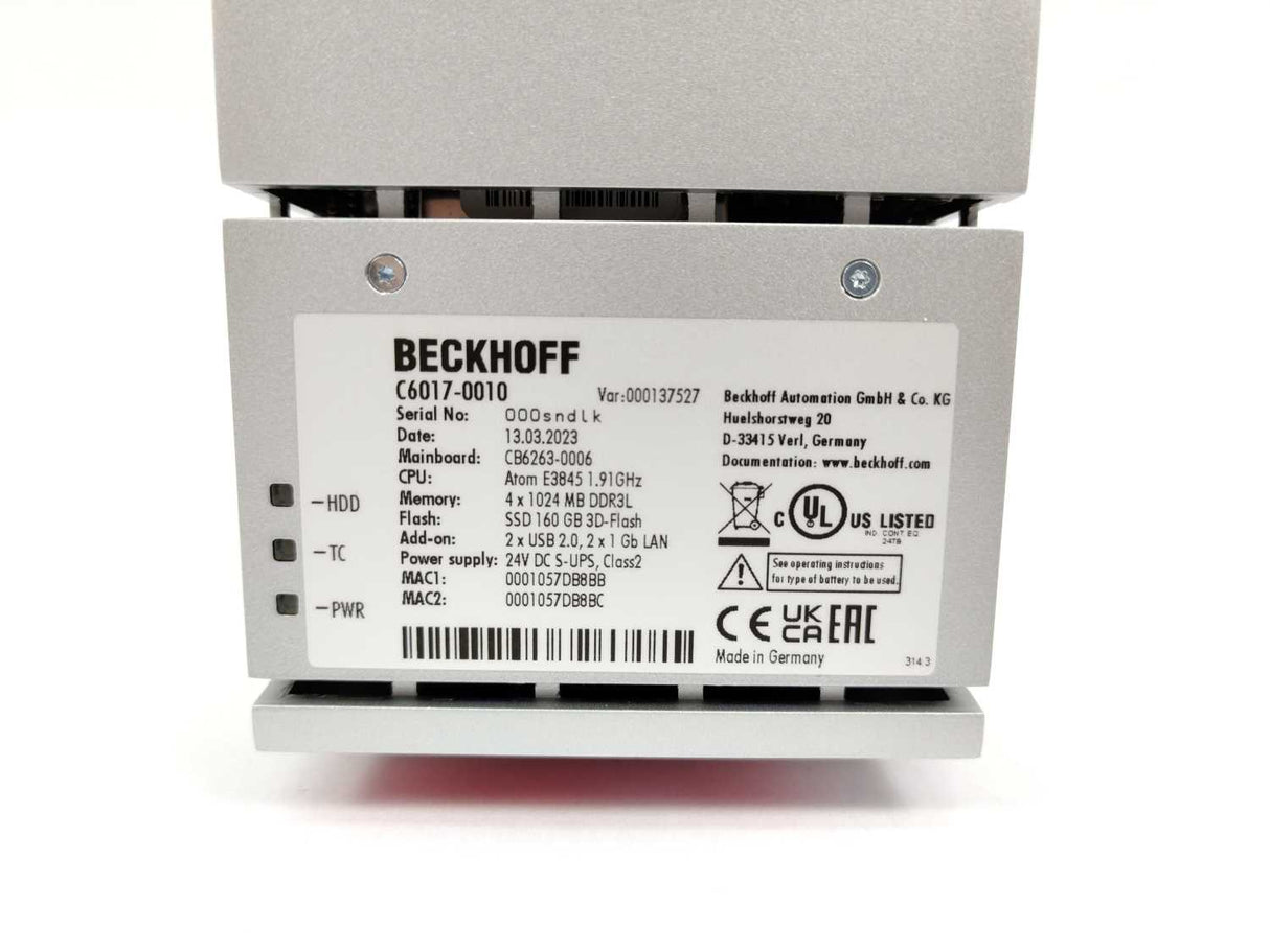 Beckhoff C6017-0010 Ultra-compact Industrial PC serial: 000sndlk