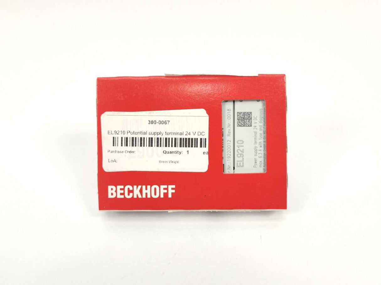 Beckhoff EL9210 Potential supply terminal, 24 V DC, with diagnostics and fuse