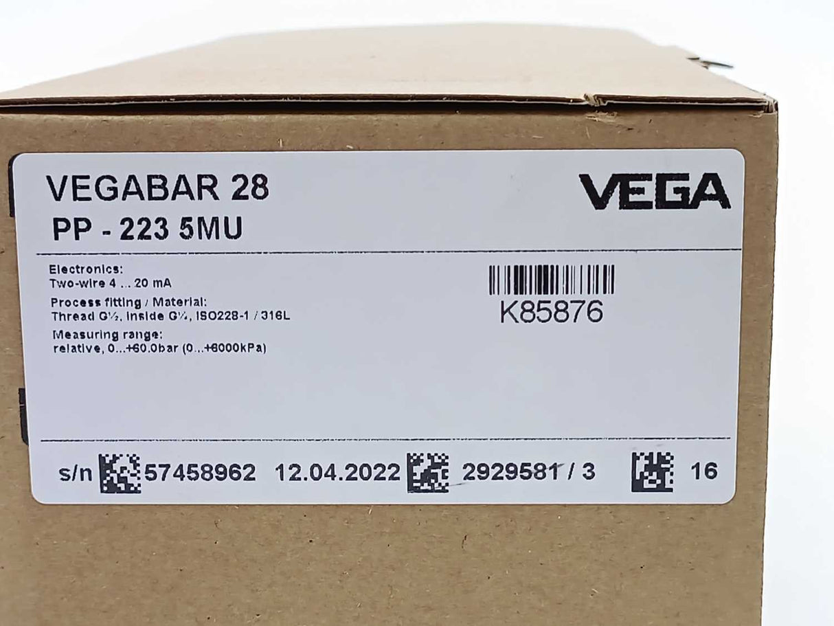 Vega VEGABAR 28 PP-223 5MU Pressure sensor 0...+60 bar