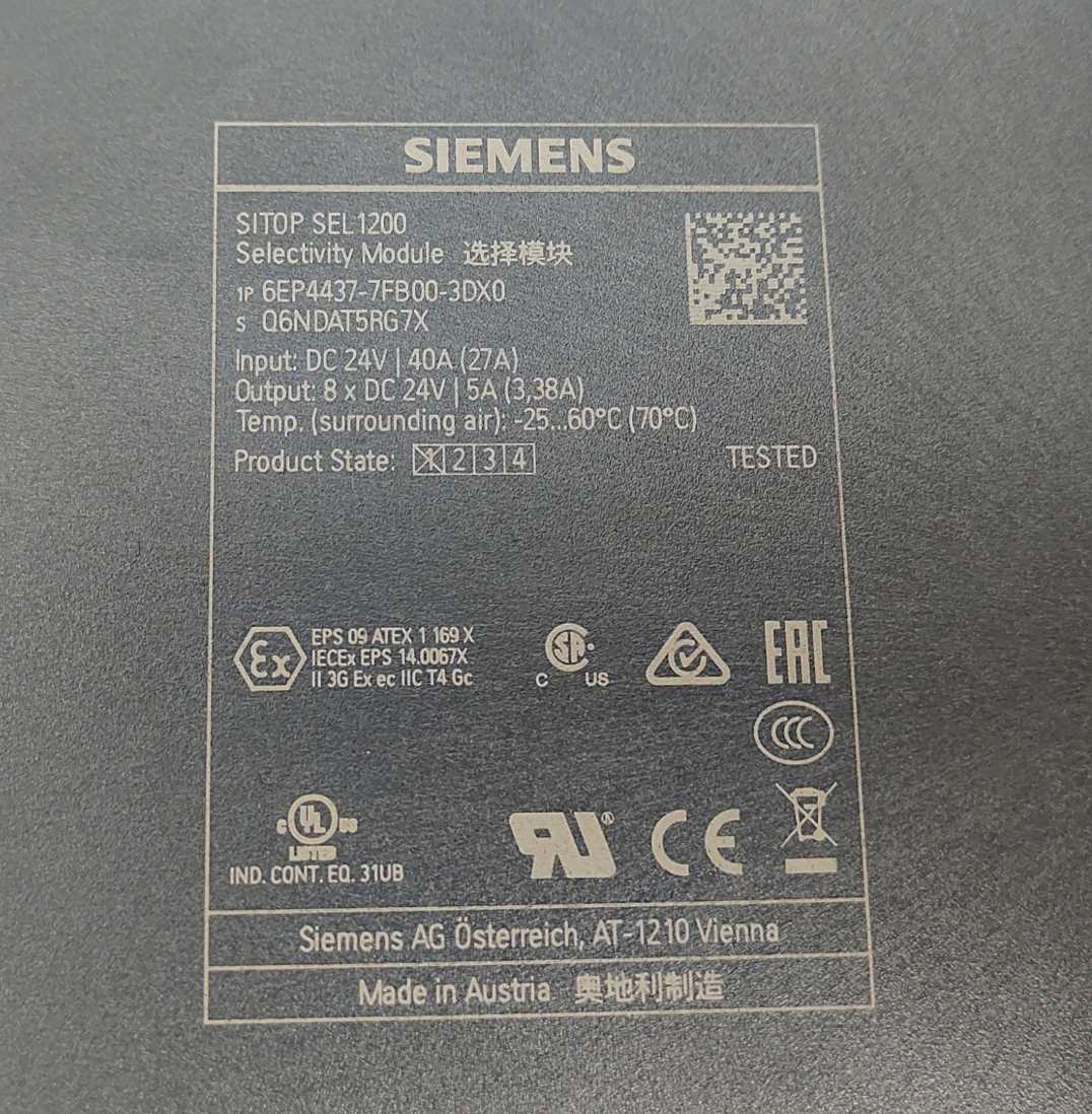 Siemens 6EP4437-7FB00-3DX0 SITOP SEL1200 5 A Selectivity Module