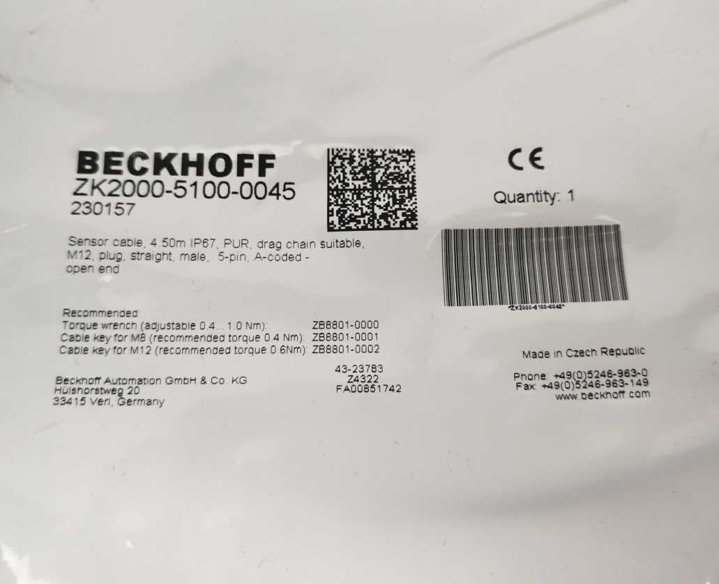 Beckhoff ZK2000-5100-0045 Sensor Cable 4,50m