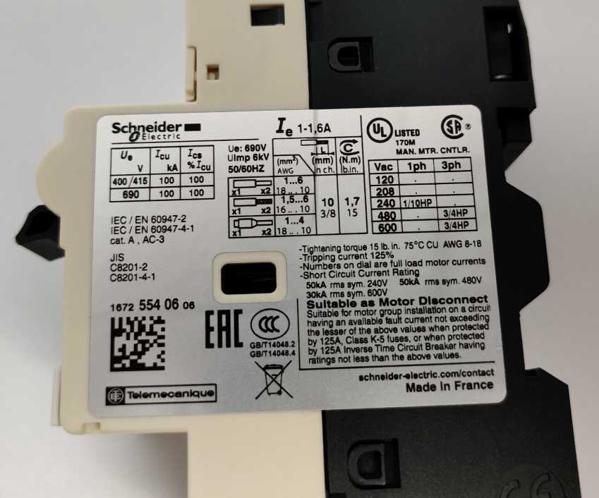 Schneider Electric GV2RT06 TeSys 052062 Motor circuit breaker