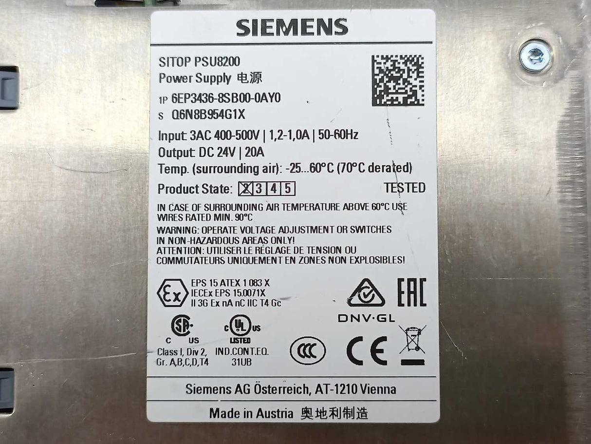 Siemens 6EP3436-8SB00-0AY0 SITOP PSU8200 24V 20A