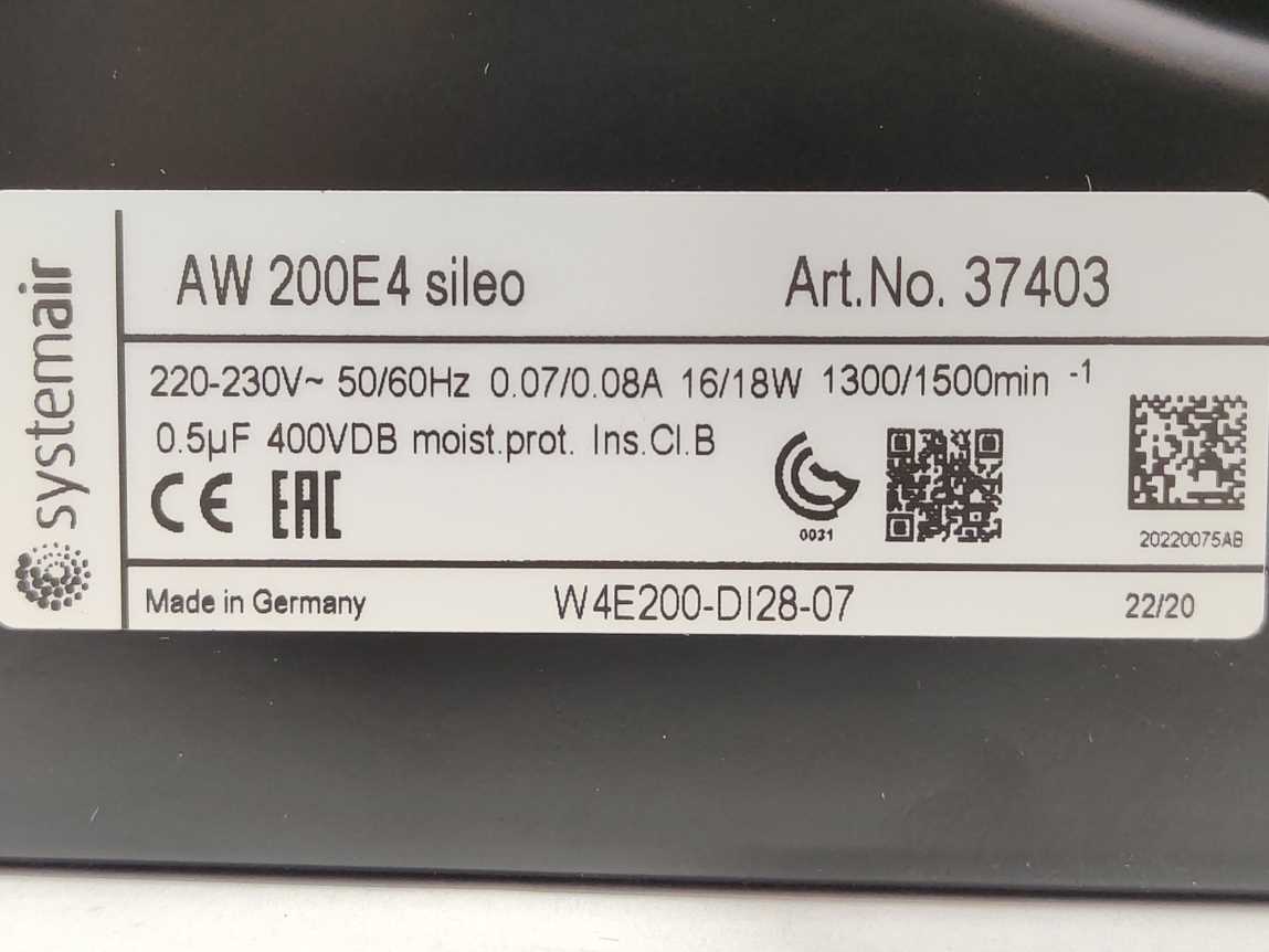 systemair 37402 Axial Fan AW200E4 W4E200-DI28-07