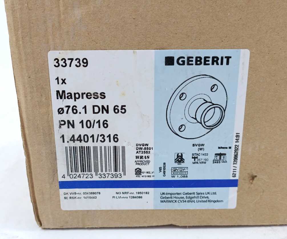 Geberit 33739 Mapress Stainless steel flange with press sleeve PN10/16