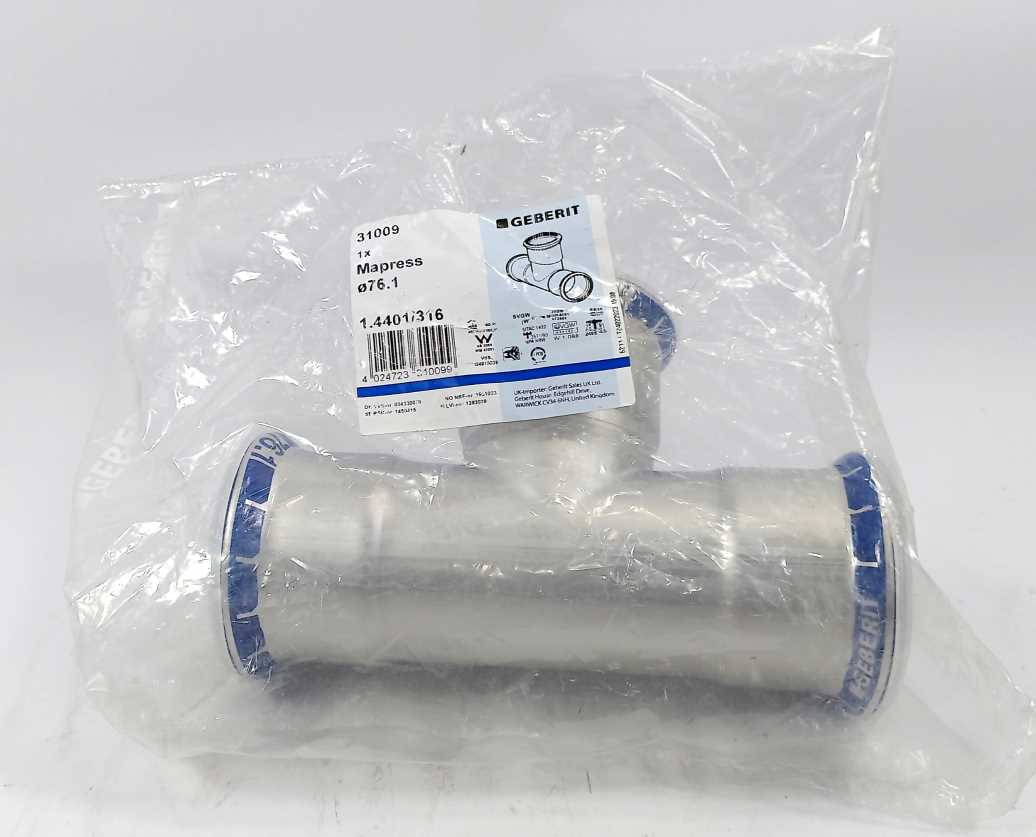 Geberit 31009 Mapress Stainless Steel T-piece rf 76,1 mm mapress