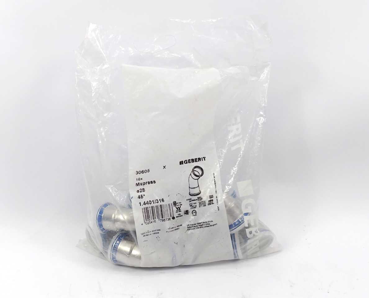Geberit 30605 10 pcs. Mapress stainless steel bend 45° - Ø 28 mm 10 Pcs.