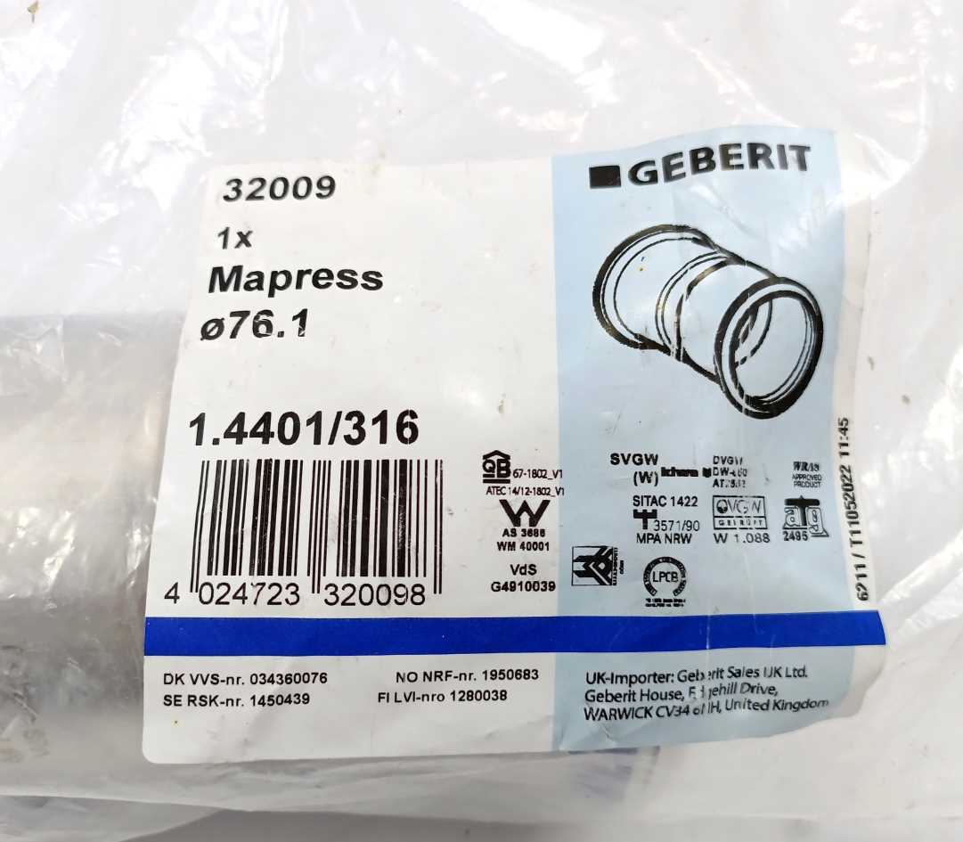 Geberit 32009 Mapress sleeve stainless steel 76.1 mm