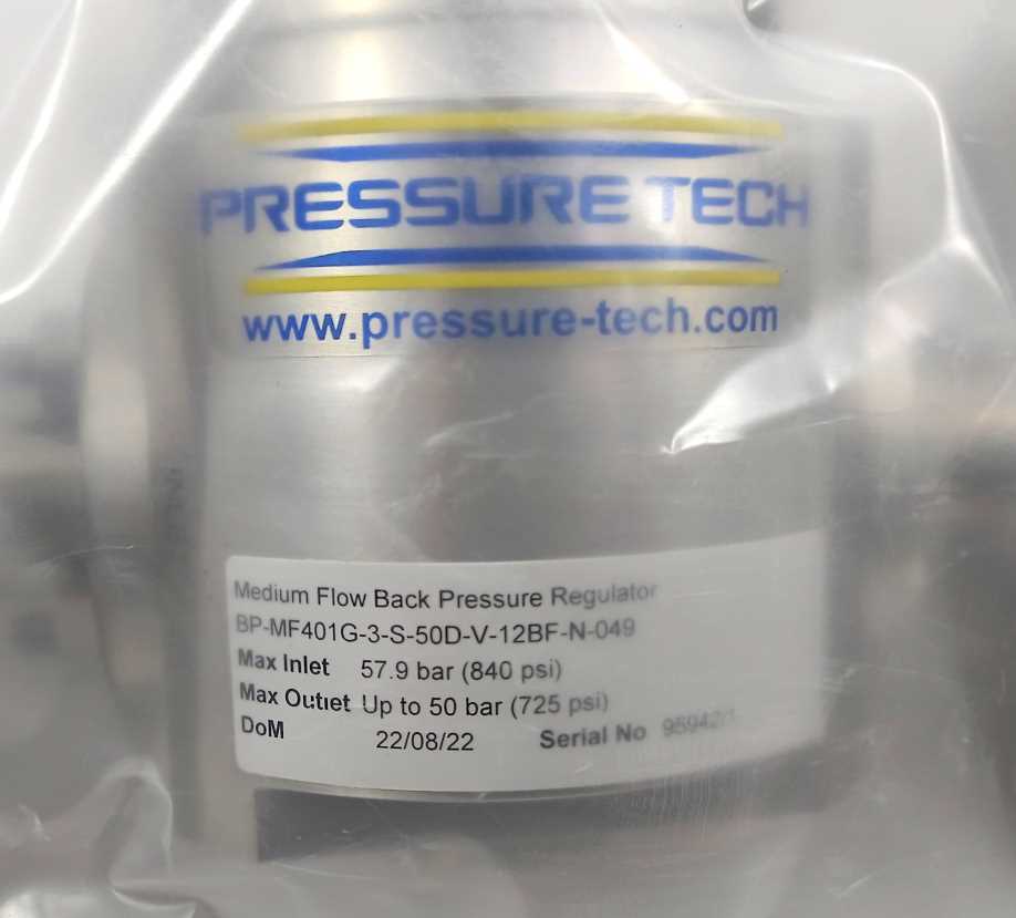 PRESSURE TECH BP-MF401G-3-S-50D-V-12BF-N-049 Medium-Flow Back Pressure Regulato