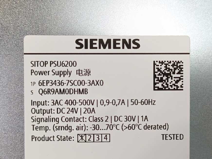 Siemens 6EP3436-7SC00-3AX0 SITOP PSU6200 Ex 24 V/20 A  Power Supply