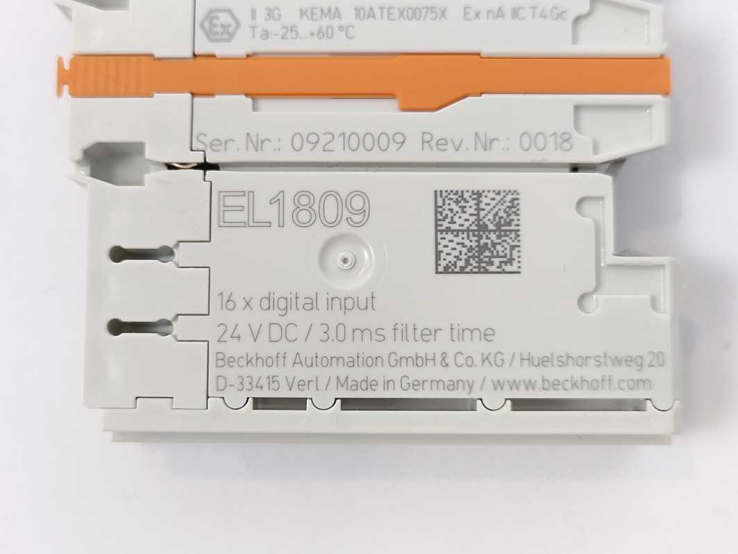 Beckhoff EL1809 EtherCAT Terminal, 16-channel digital input, 24 V DC, 3 ms