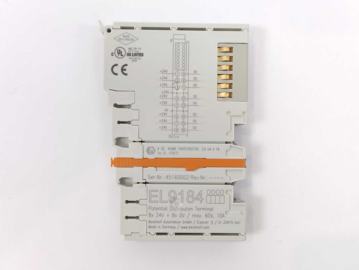 Beckhoff EL9184 Potential distribution terminal, 8 x 24 V DC, 8 x 0 V D