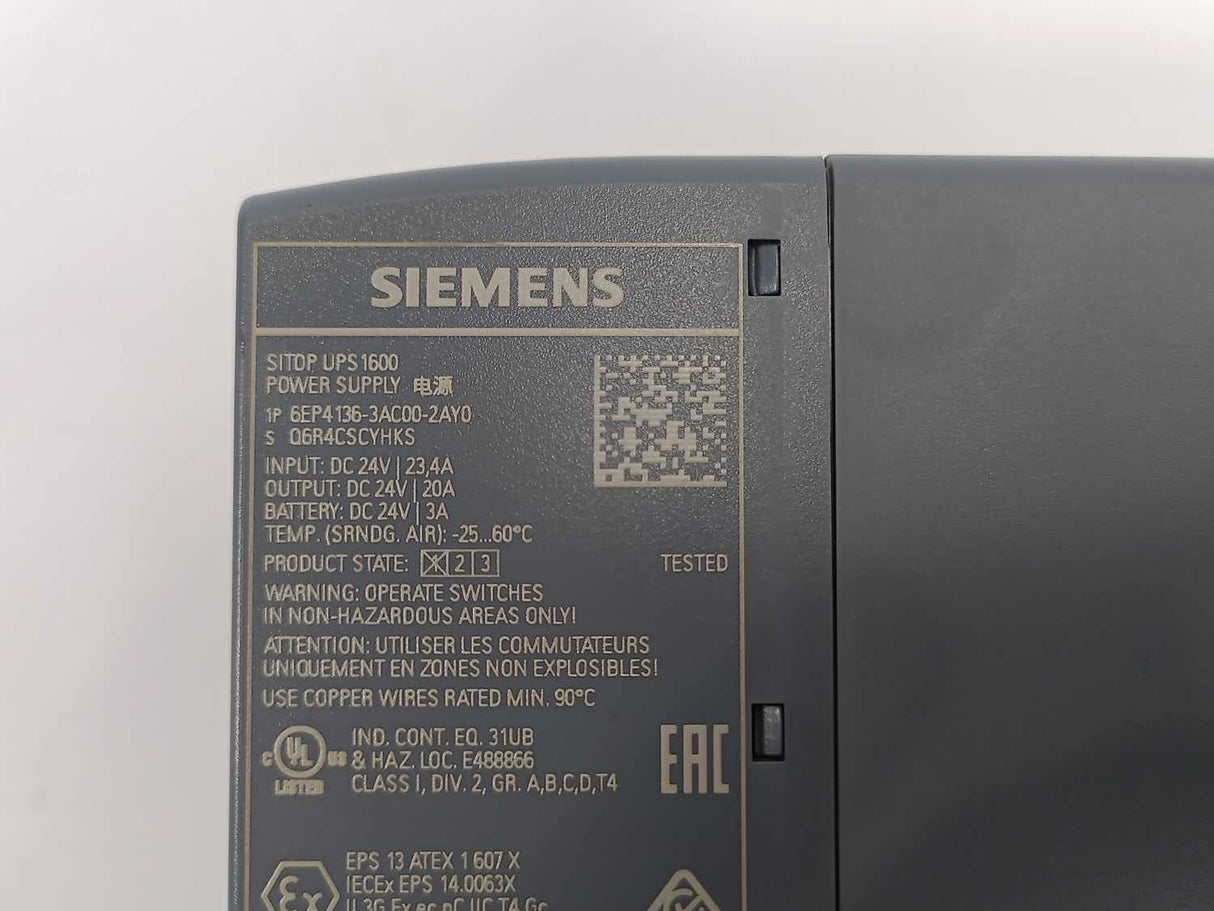 Siemens 6EP4136-3AC00-2AY0 SITOP UPS1600 EX 20 A Ethernet PROFINET