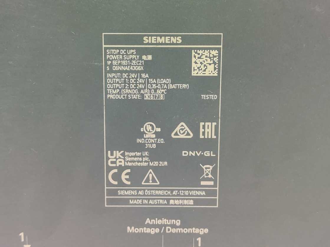 Siemens 6EP1931-2EC21 DC-USV-Modul 15 power supply