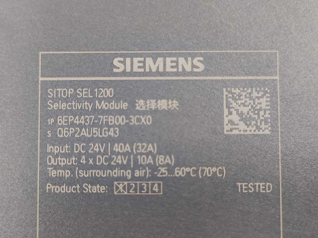 Siemens 6EP4437-7FB00-3CX0 SITOP SEL1200 10 A Selectivity Module