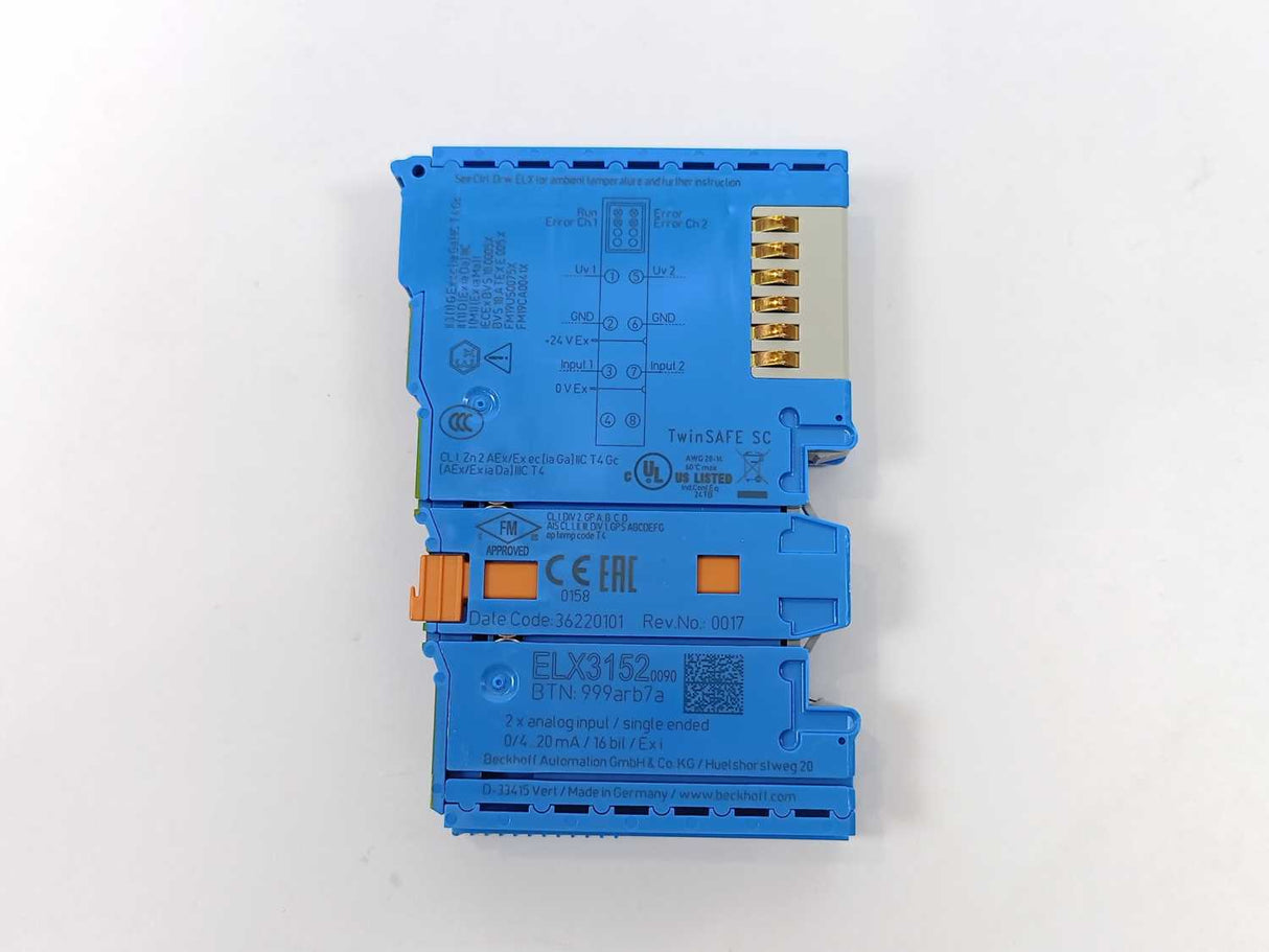 Beckhoff ELX3152-0090 EtherCAT Terminal, 2-channel analog input, TwinSAFE SC