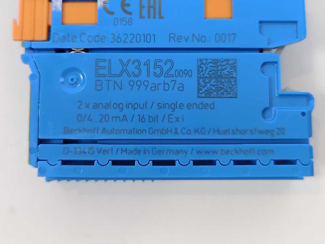 Beckhoff ELX3152-0090 EtherCAT Terminal, 2-channel analog input, TwinSAFE SC