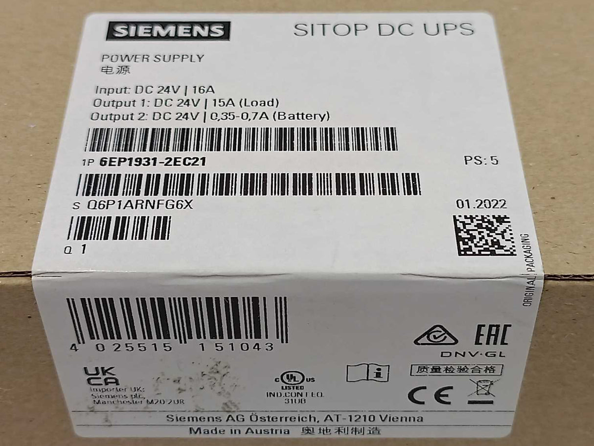 Siemens 6EP1931-2EC21 DC-USV-Modul 15 Power Supply