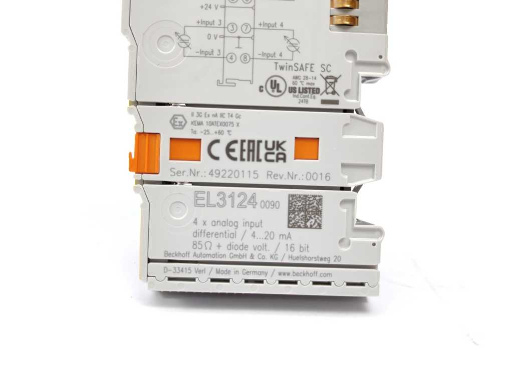 Beckhoff EL3124-0090 4 x analog input differential 4…20mA 85R + diode volt.