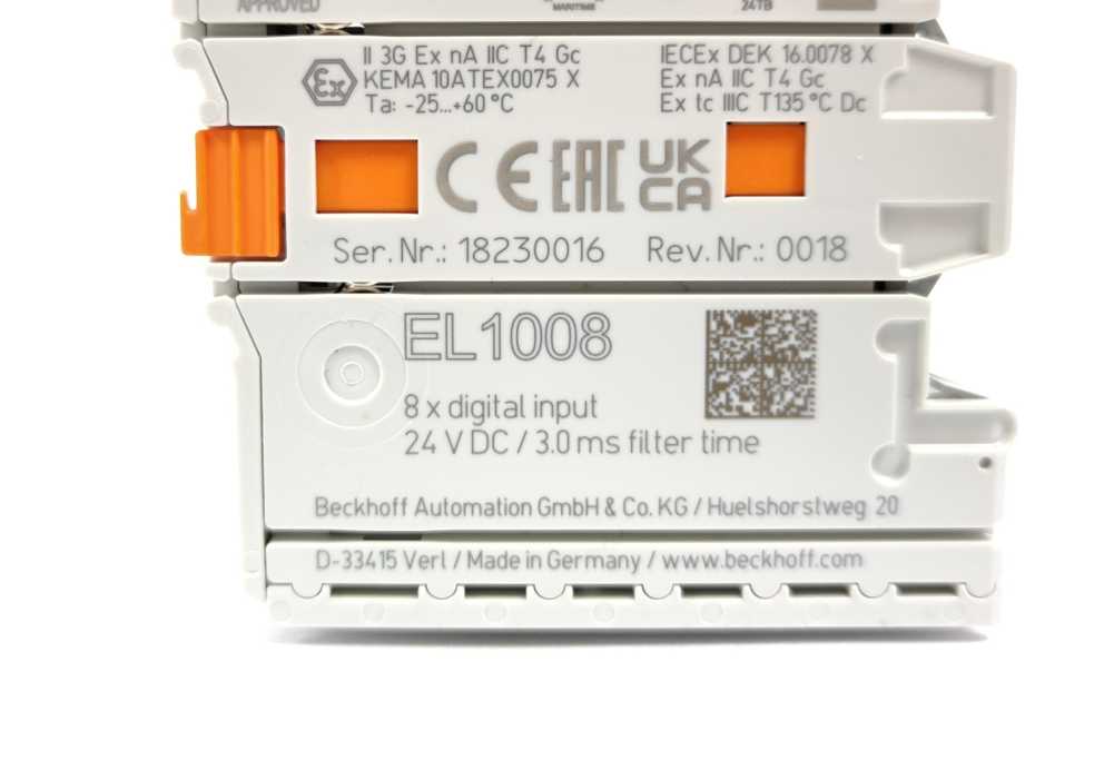 Beckhoff EL1008 EtherCAT Terminal, 8-channel digital input, 24 V DC, 3 ms