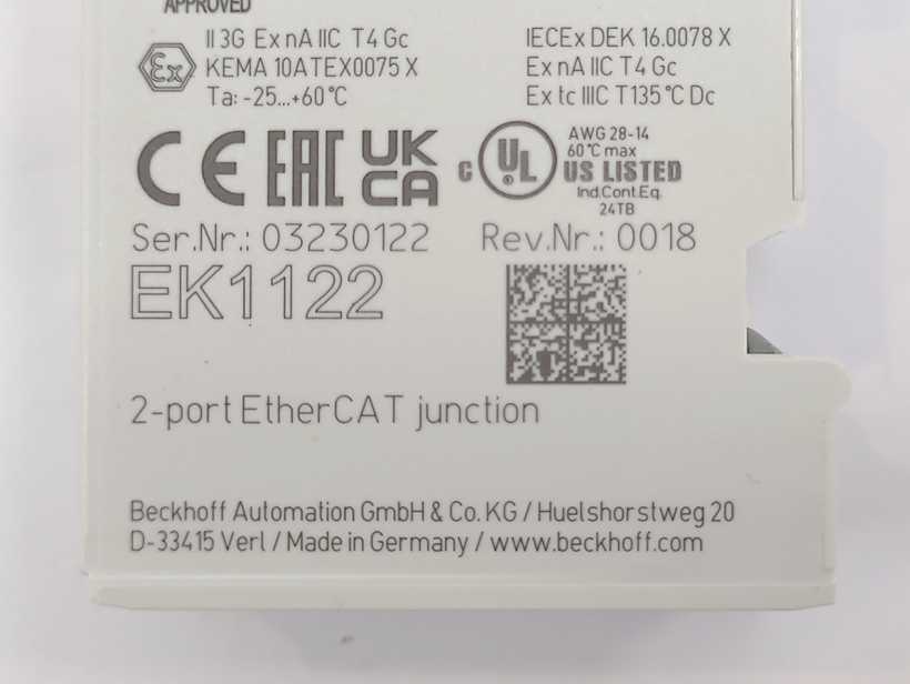 Beckhoff EK1122 2-port EtherCAT junction rev: 0018