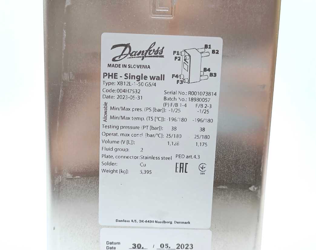 Danfoss 004H7532 Micro Plate heat exchanger, XB12L-1, Number of plates: 50