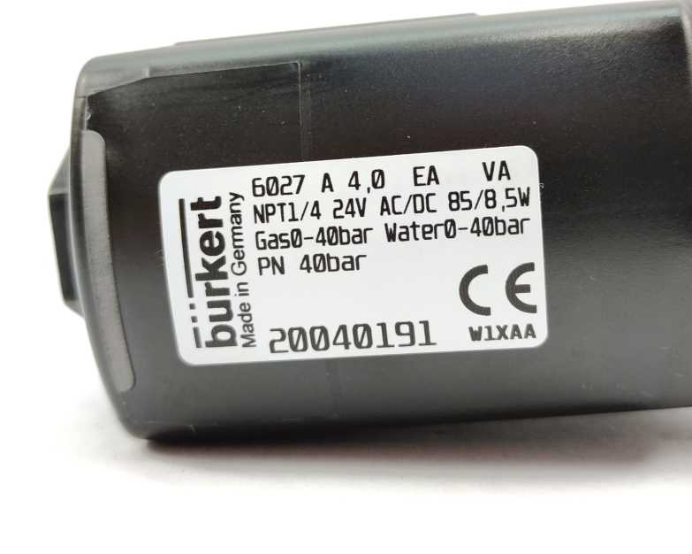 Burkert 20040191 PLUNGER VALVE 6027, A 4,0, 40bar