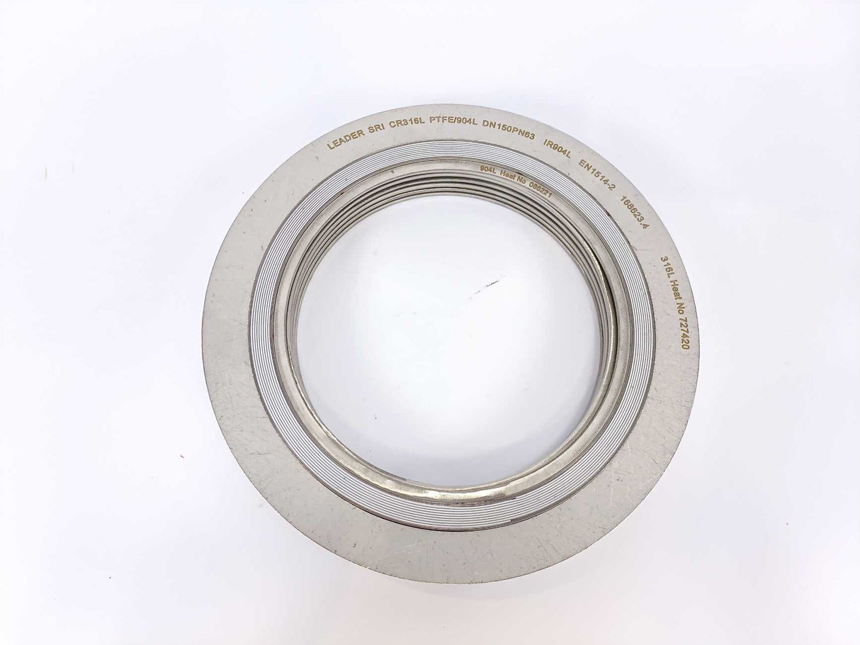LEADER SRI 316L PTFE/904L DN150PN63 IR904L EN1514-2 Spiral Wound Gasket 7 Pcs.