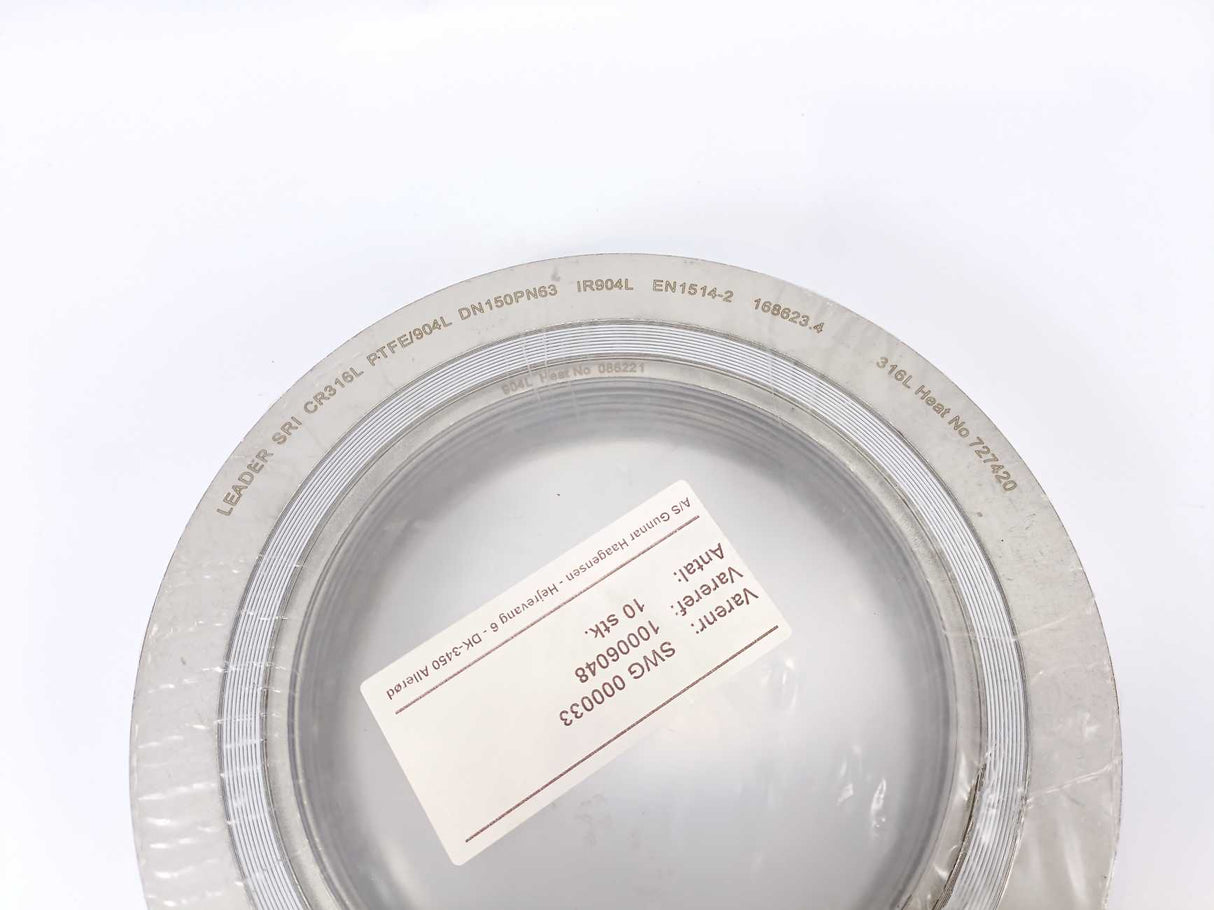 LEADER SRI 316L PTFE/904L DN150PN63 IR904L EN1514-2 Spiral Wound Gasket 10 Pcs.