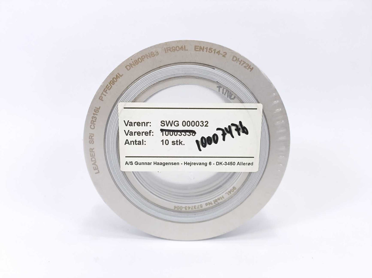LEADER SRI CR316L PTFE/904L DN80PN63 DH72H Spiral Wound Gasket 10 Pcs.
