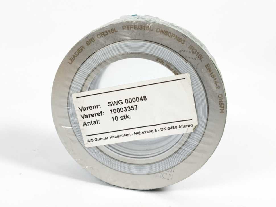 LEADER SRI CR316L PTFE/316L DN80PN63 DH57H Spiral Wound Gasket 10 Pcs.