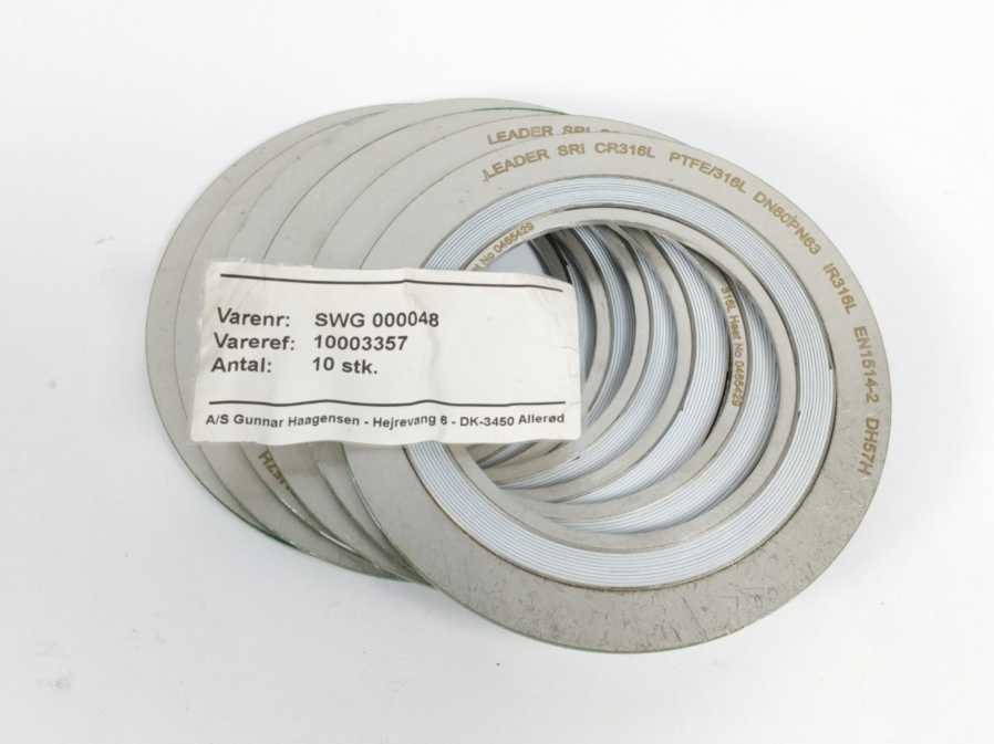 LEADER SRI CR316L PTFE/316L DN80PN63 DH57H Spiral Wound Gasket 6 Pcs.