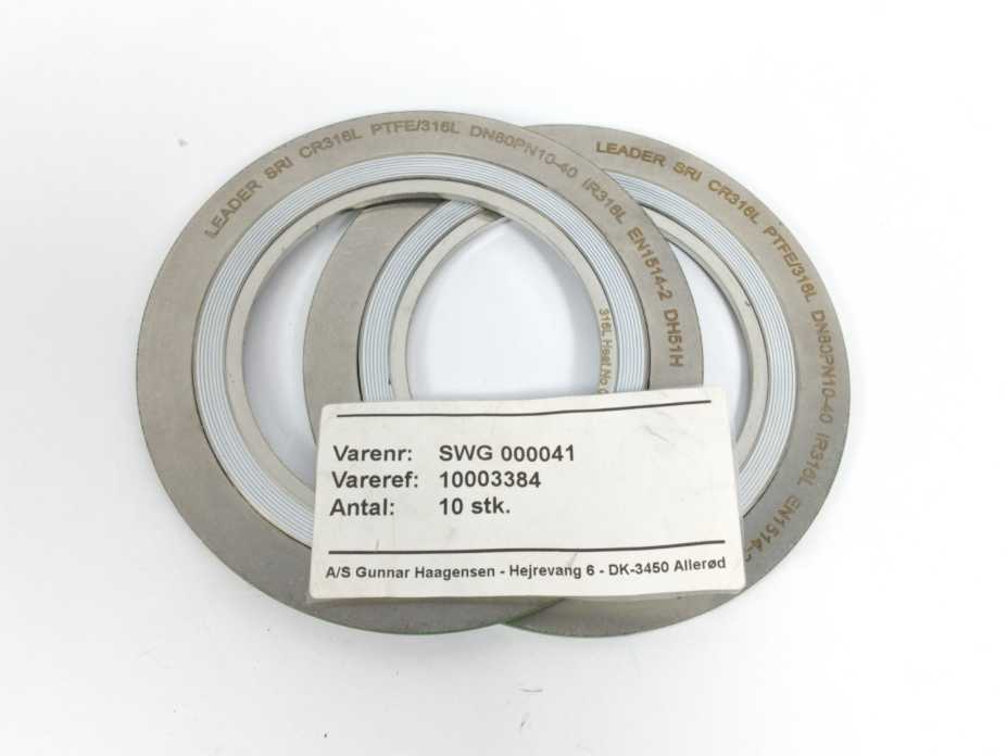 LEADER SRI CR316L PTFE/316L DN80PN10-40 DH51H Spiral Wound Gasket 2 Pcs.