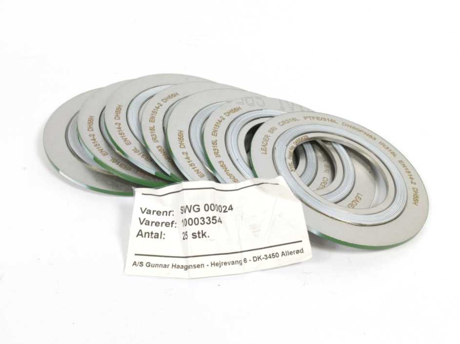 LEADER SRI CR316L PTFE/316L DN50PN63 DH55H Spiral Wound Gasket 7 Pcs.
