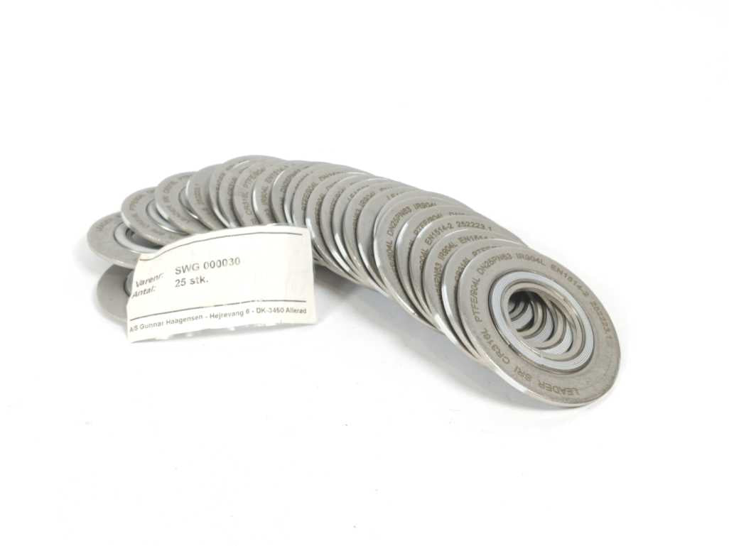 LEADER SRI CR316L PTFE/904L DN25PN63 252223.1 Spiral Wound Gasket 24 Pcs.
