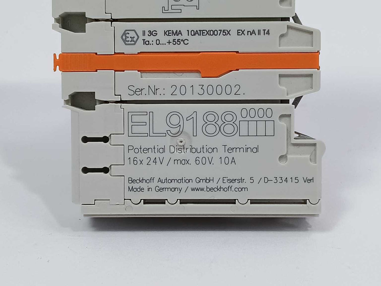 Beckhoff EL9188 Potential Distribution Terminal, 16x24V / max 60V. 10A