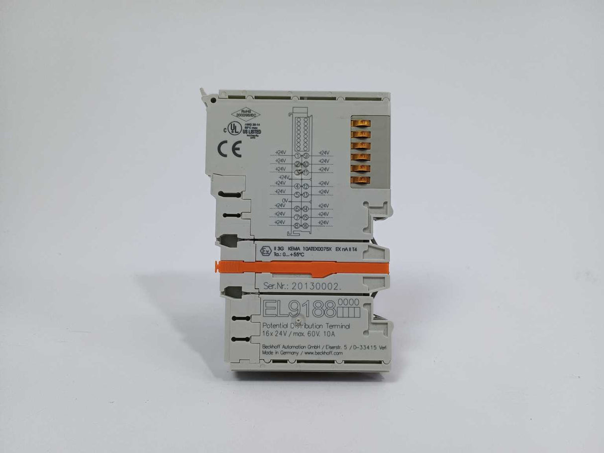 Beckhoff EL9188 Potential Distribution Terminal, 16x24V / max 60V. 10A