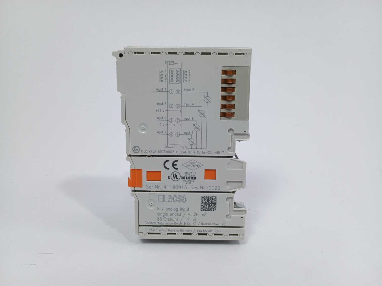 Beckhoff EL3058 8 x analog input single ended 4...20mA 85Ω shunt 12bit
