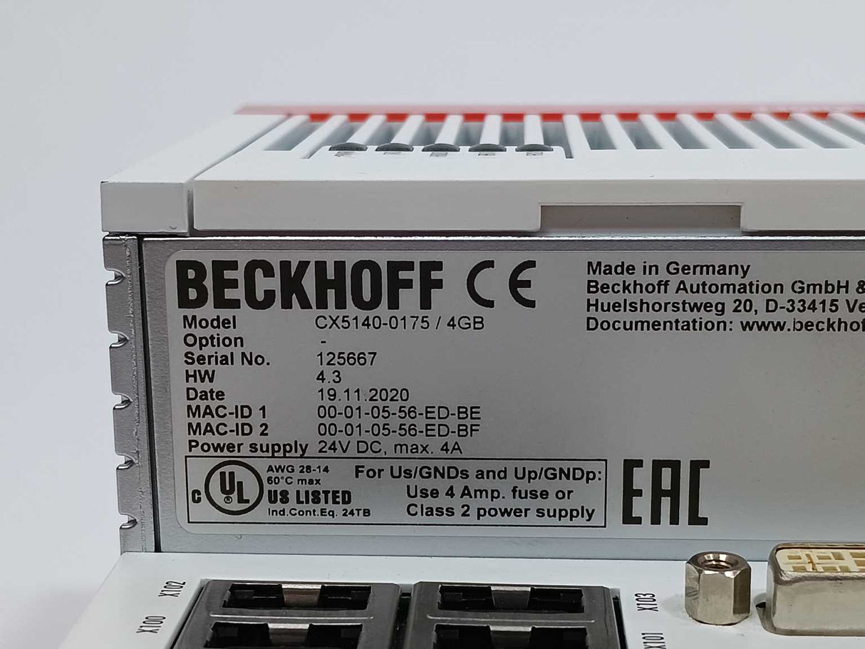 Beckhoff CX5140-0175 /4GB Embedded PC 24V DC, max 4A