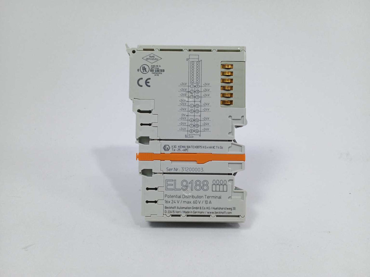 Beckhoff EL9188 Potential Distribution Terminal, 16x24V / max 60V. 10A