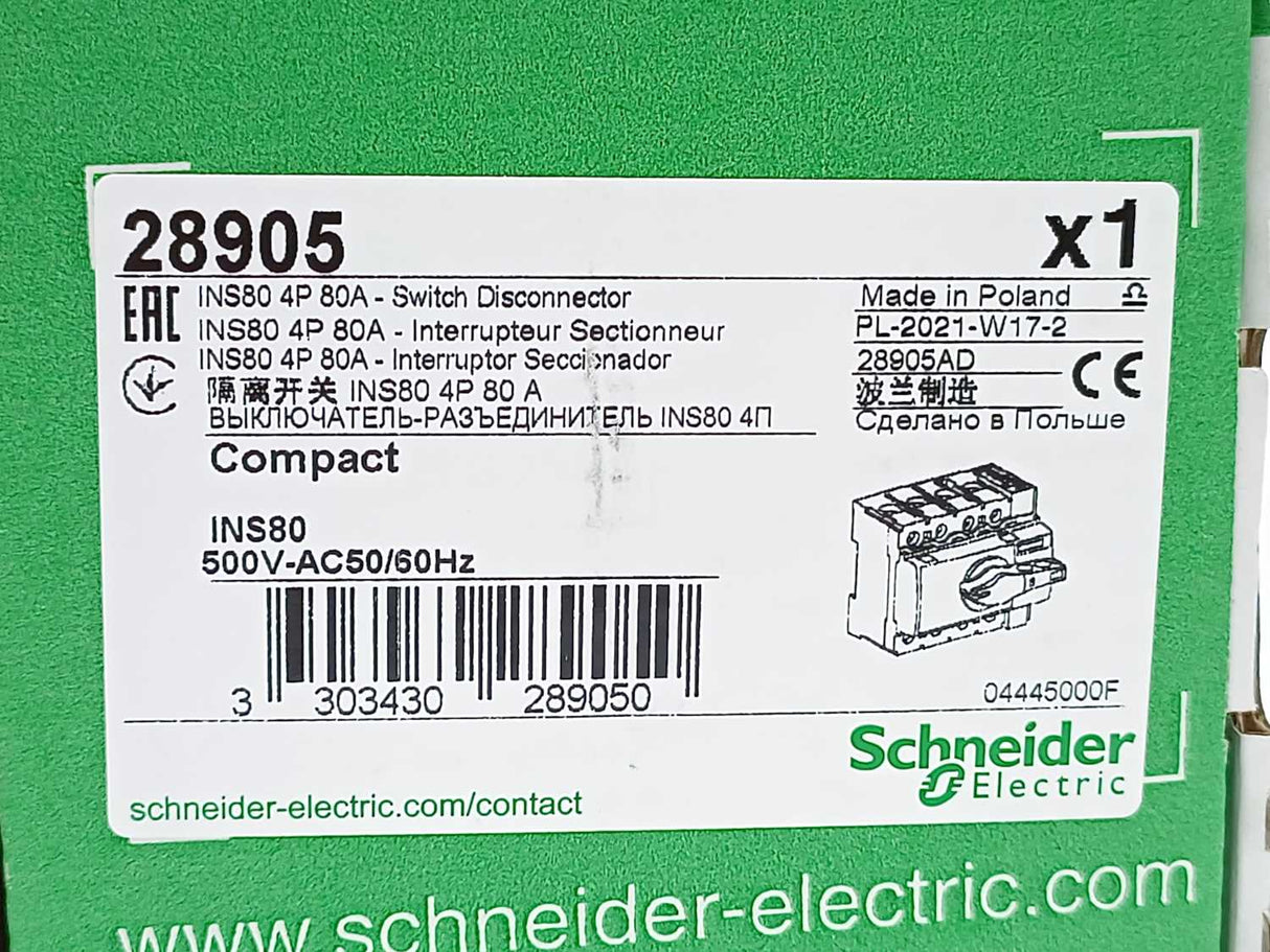Schneider Electric 28905AD INS80 4P 80A - Switch Disconnector