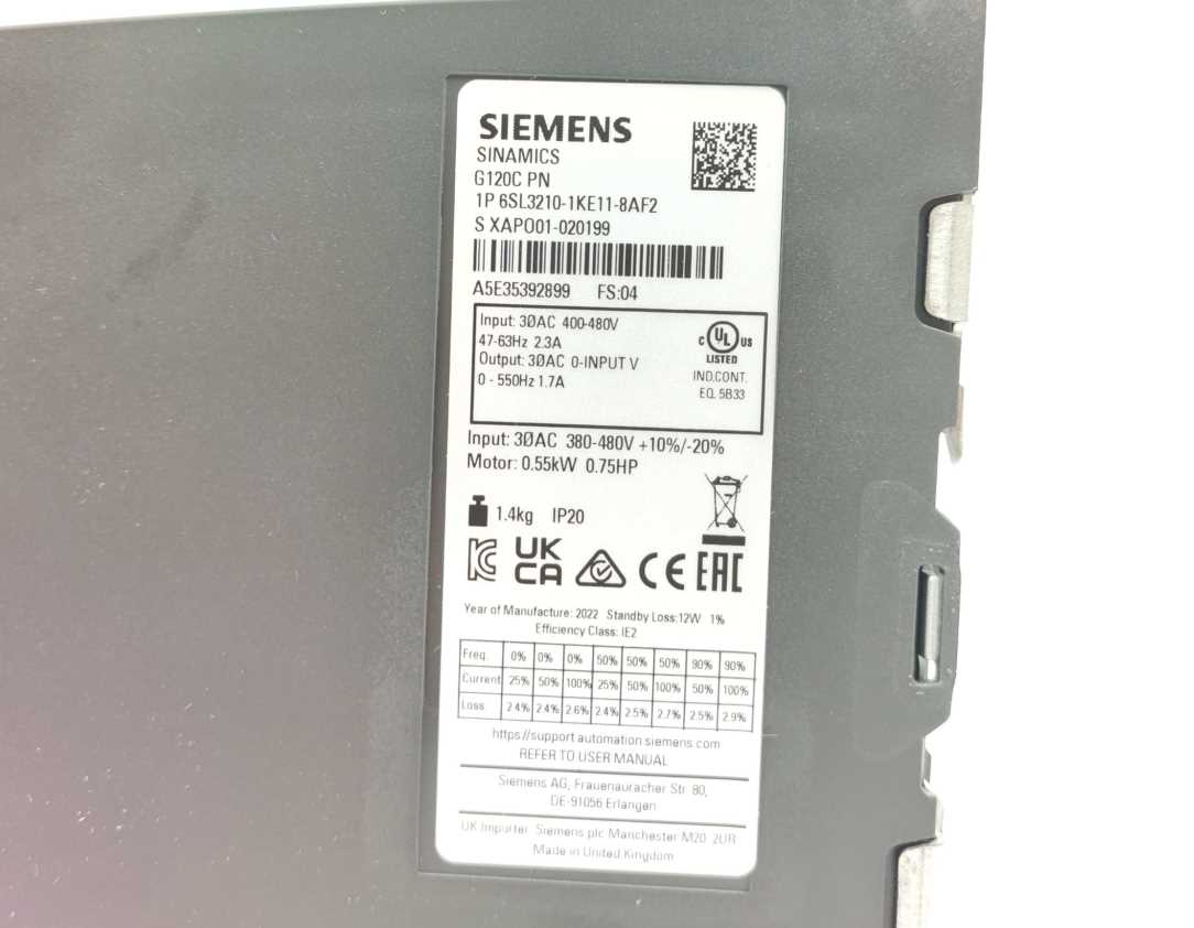 Siemens 6SL3210-1KE11-8AF2 Sinamics G120C PN