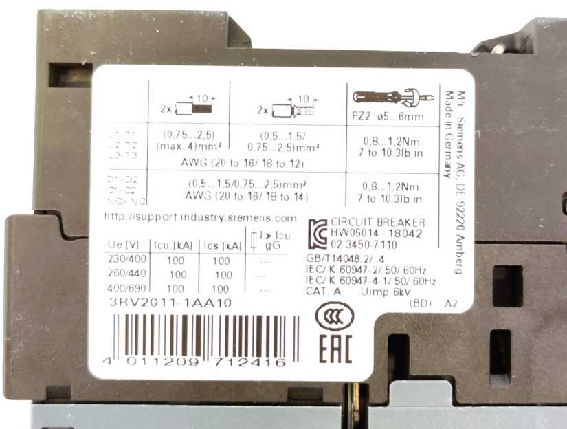 Siemens 3RV2011-1AA10 SIRIUS Circuit Breaker